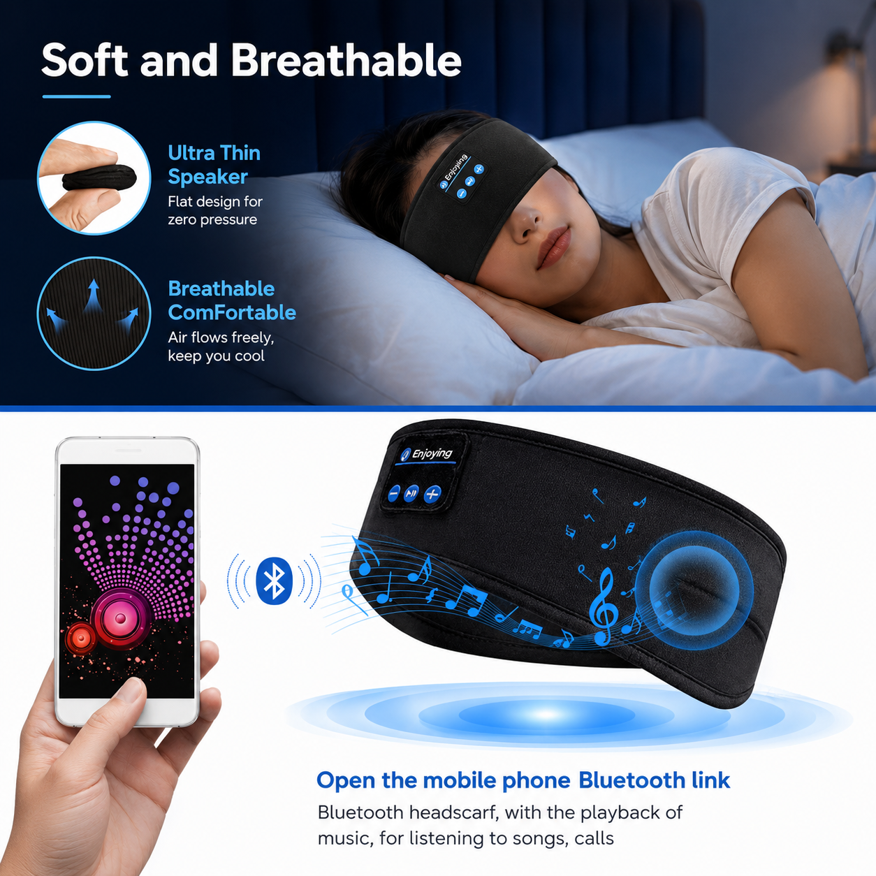Sleep & Sport Bluetooth Headband - Music Headphones for Running & Rest