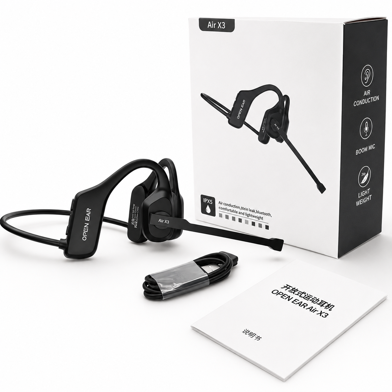 Air Conduction Bluetooth Headset with Mic - Open-Ear Headphones for Office, Sport & Daily Use