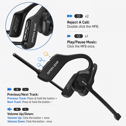 Air Conduction Bluetooth Headset with Mic - Open-Ear Headphones for Office, Sport & Daily Use
