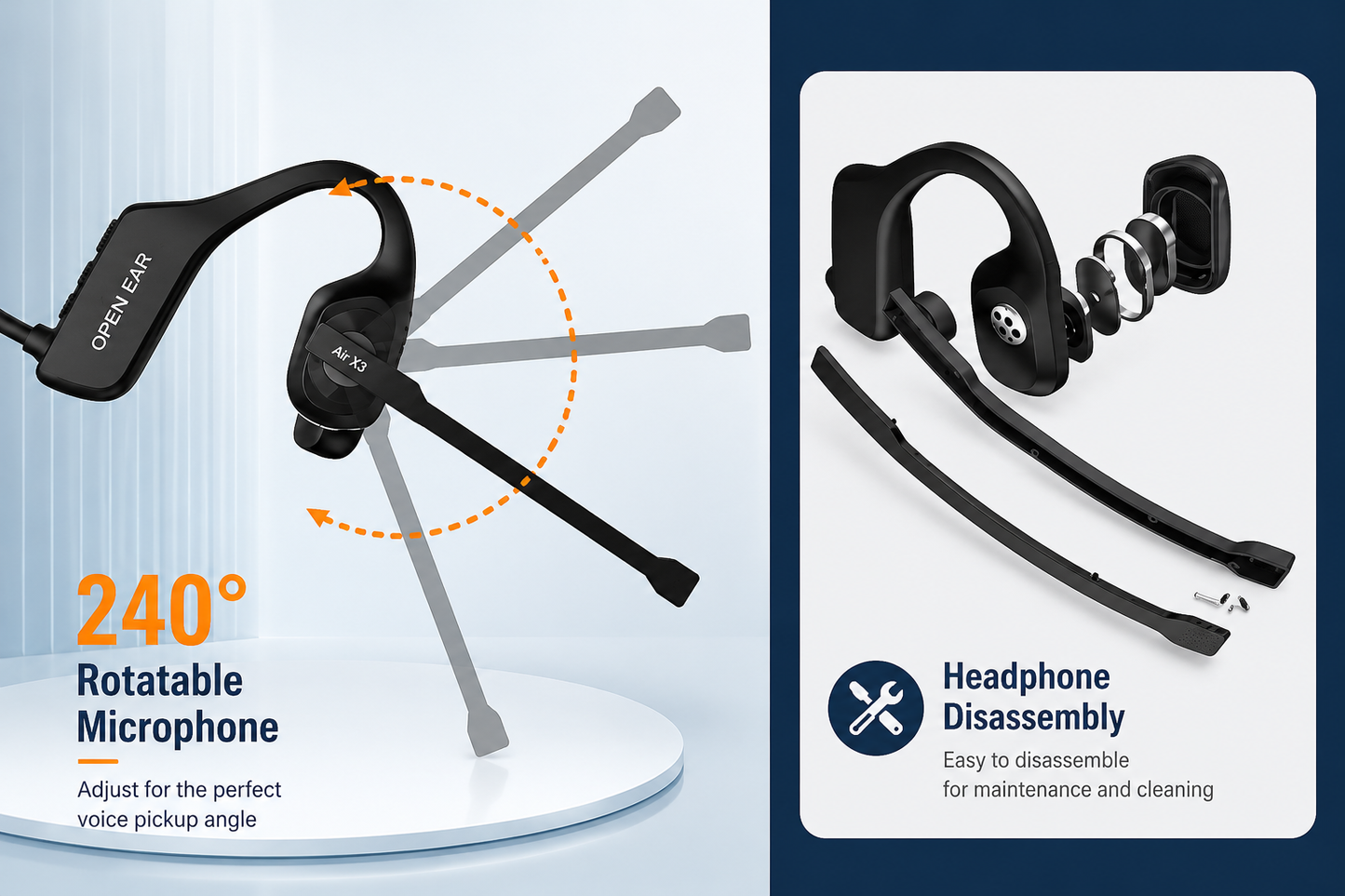 Air Conduction Bluetooth Headset with Mic - Open-Ear Headphones for Office, Sport & Daily Use