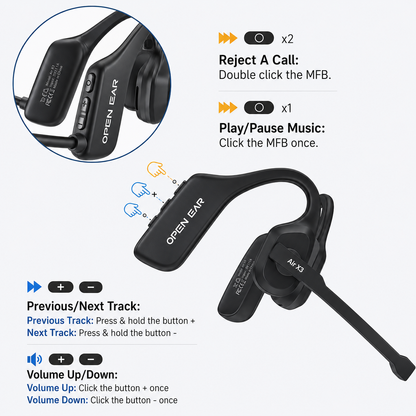 Air Conduction Bluetooth Headset with Mic - Open-Ear Headphones for Office, Sport & Daily Use