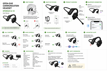 Air Conduction Bluetooth Headset with Mic - Open-Ear Headphones for Office, Sport & Daily Use