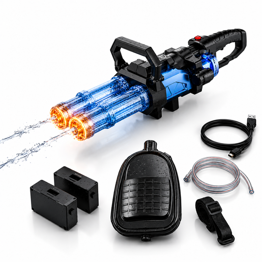 Gatling Water Gun - Dual Barrel Electric Squirt Gun with LED Lights
