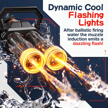 Gatling Water Gun - Dual Barrel Electric Squirt Gun with LED Lights