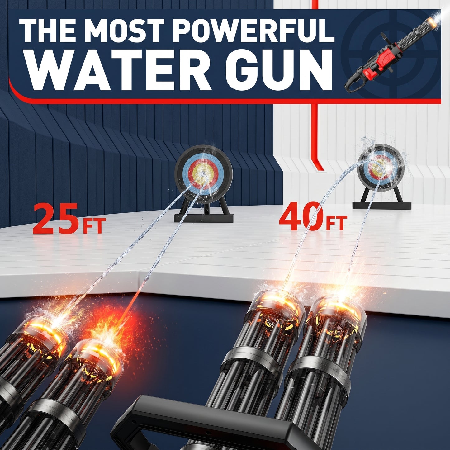 Gatling Water Gun - Dual Barrel Electric Squirt Gun with LED Lights