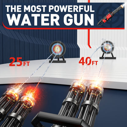 Gatling Water Gun - Dual Barrel Electric Squirt Gun with LED Lights