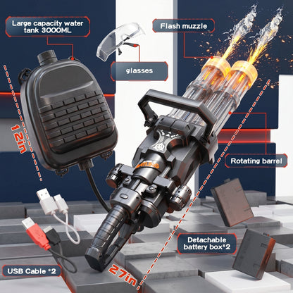 Gatling Water Gun - Dual Barrel Electric Squirt Gun with LED Lights