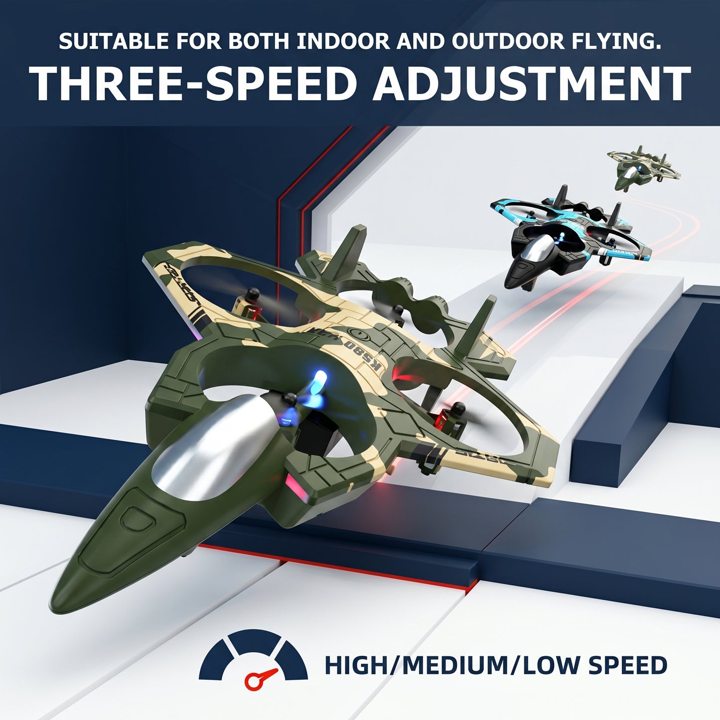 K500 MAX RC Jet Fighter Drone - Throw & Fly, 360° Flips, LED Night Lights