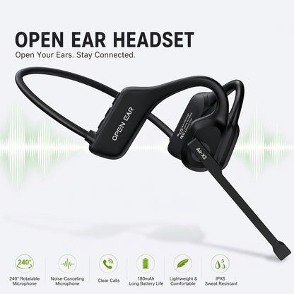 Air Conduction Bluetooth Headset with Mic - Open-Ear Headphones for Office, Sport & Daily Use