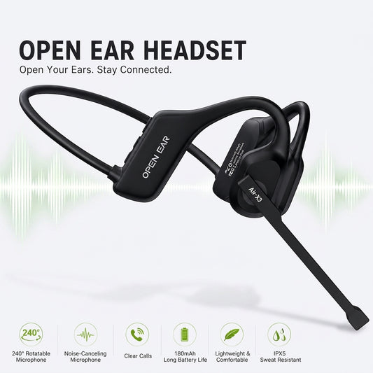 Air Conduction Bluetooth Headset with Mic - Open-Ear Headphones for Office, Sport & Daily Use