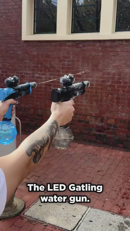 Gatling Water Gun - Dual Barrel Electric Squirt Gun with LED Lights