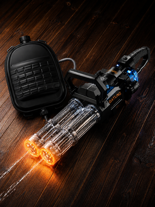 Gatling Water Gun - Dual Barrel Electric Squirt Gun with LED Lights